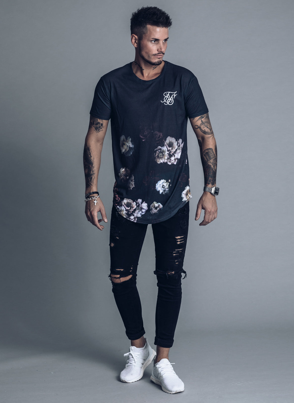 SikSilk Curved Hem Fade T-shirt - Antique Rose