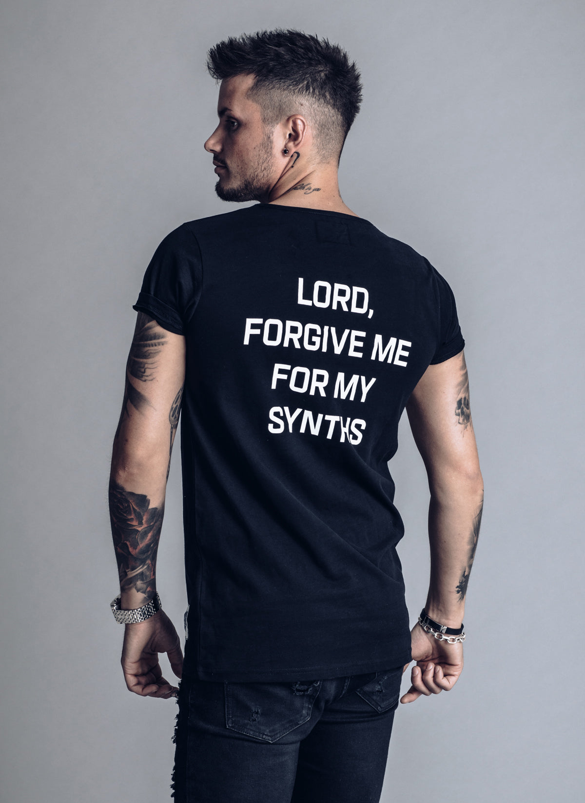 Lord forgive me for my synths - Black T-shirt - We Love Techno