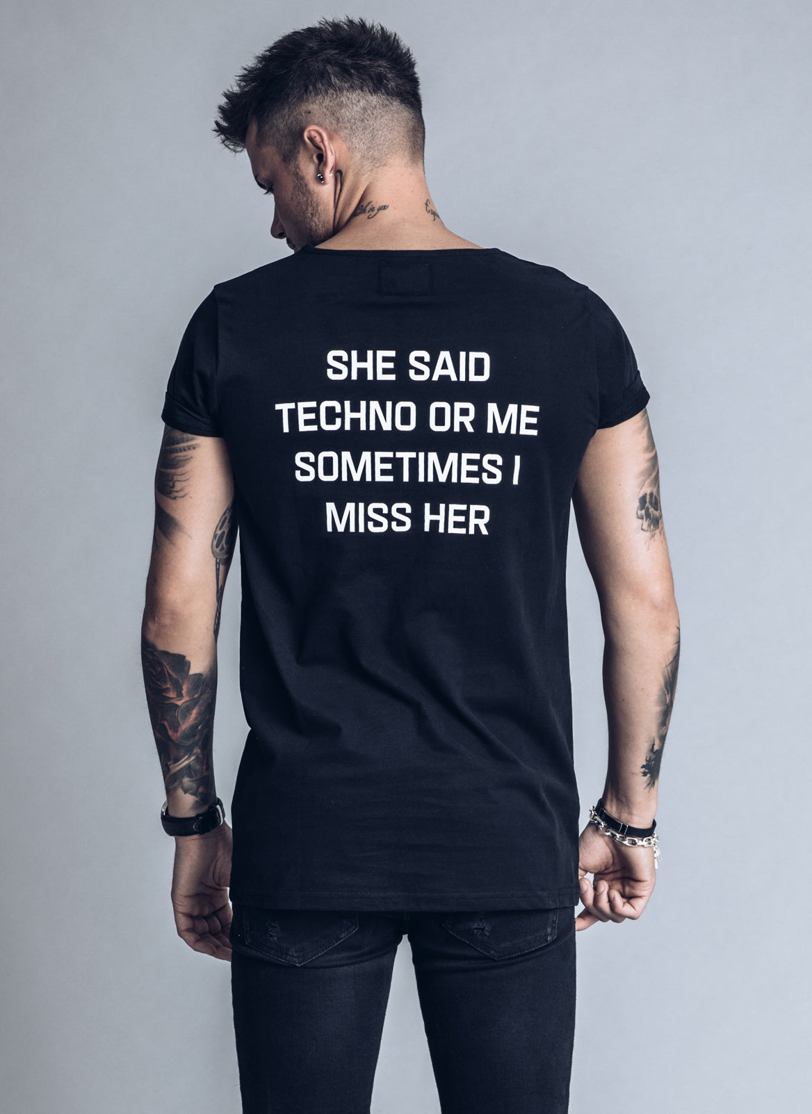 She Said Techno or Me Sometimes I Miss Her - Black t-shirt - We Love Techno