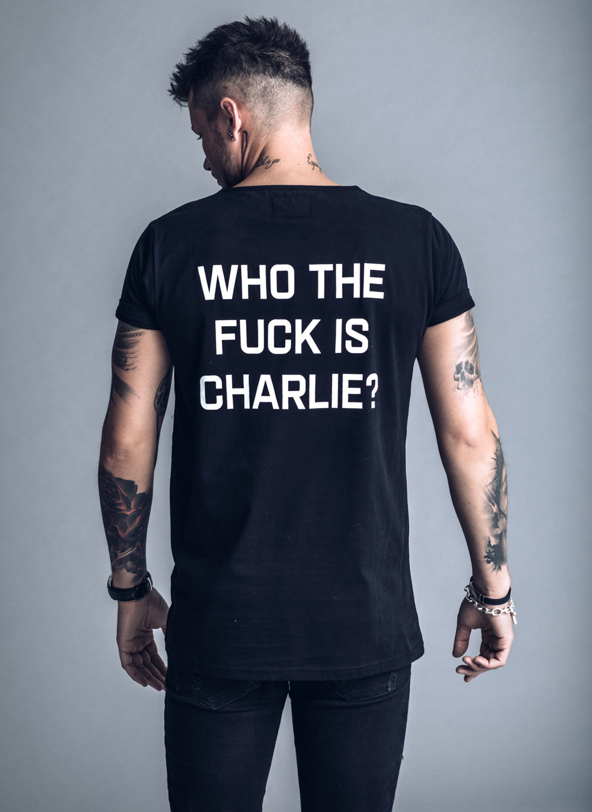 Who The F*uck is Charlie? - Black T-shirt - We Love Techno