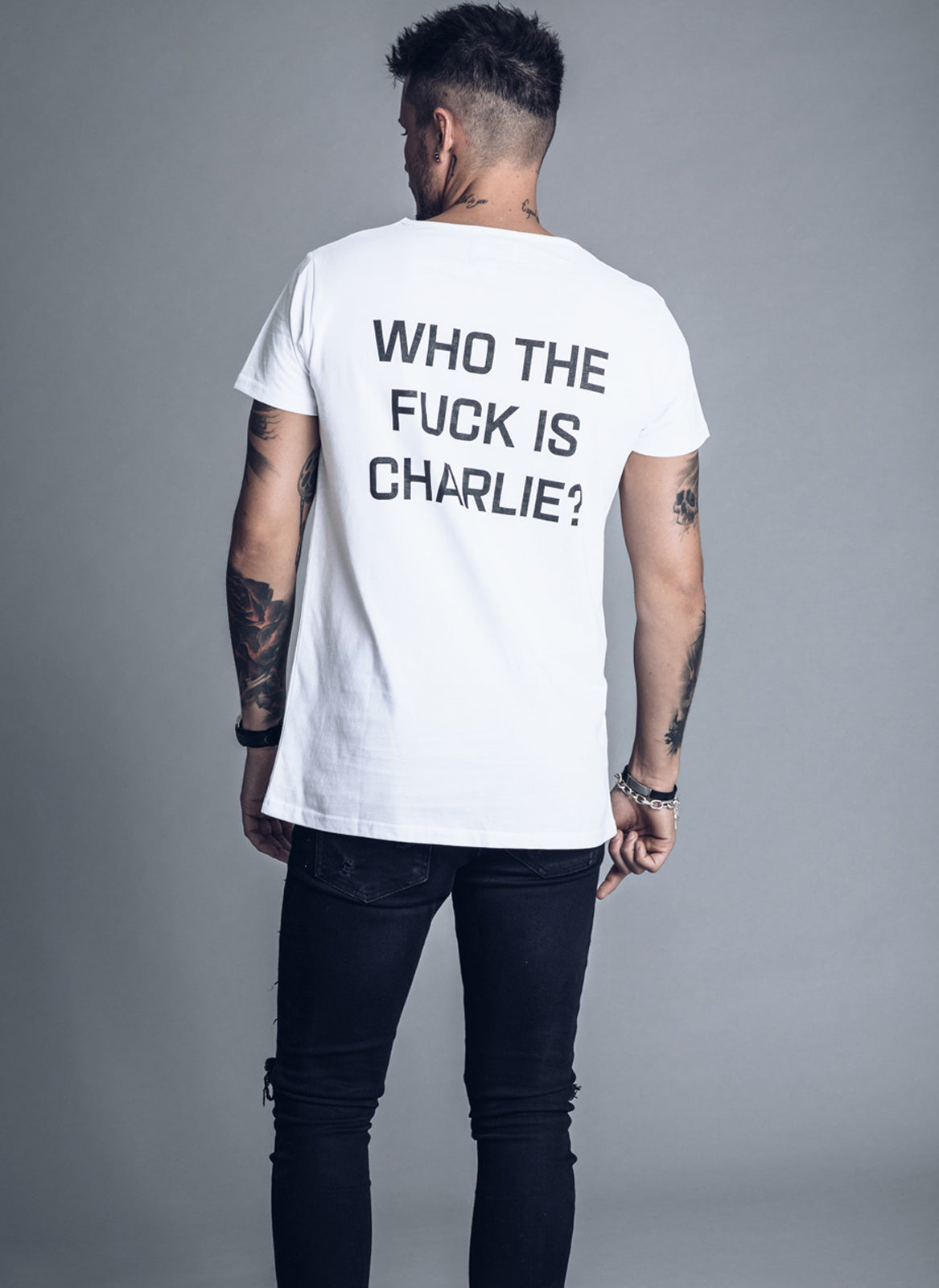 Who The F*uck is Charlie? - White T-shirt - We Love Techno