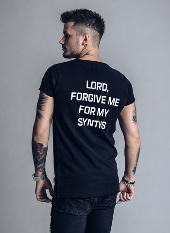 Lord forgive me for my synths - White T-shirt - We Love Techno