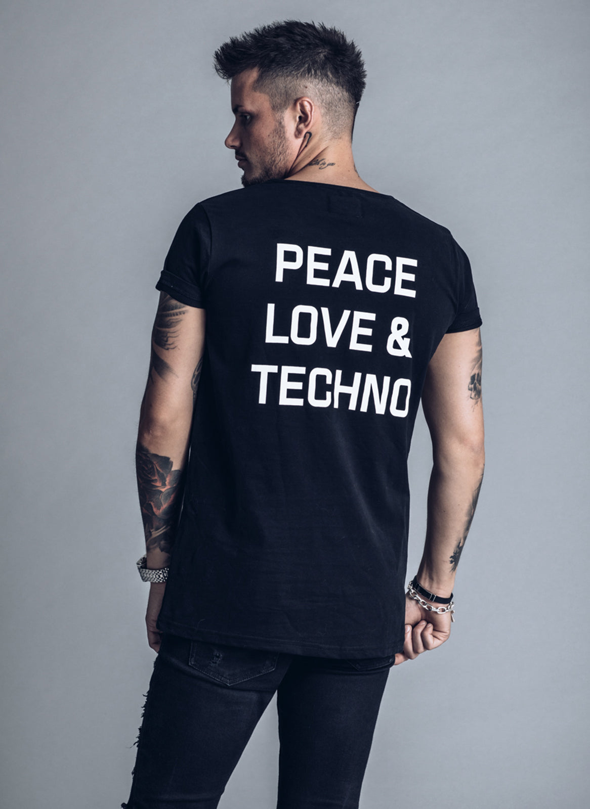 Peace Love Techno - Black t-shirt - We love techno