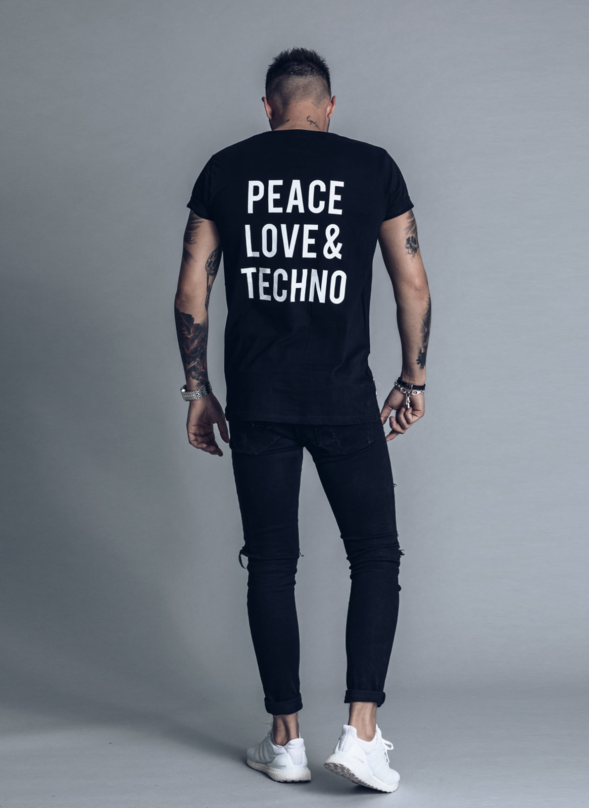 Peace Love Techno - Black t-shirt - We love techno
