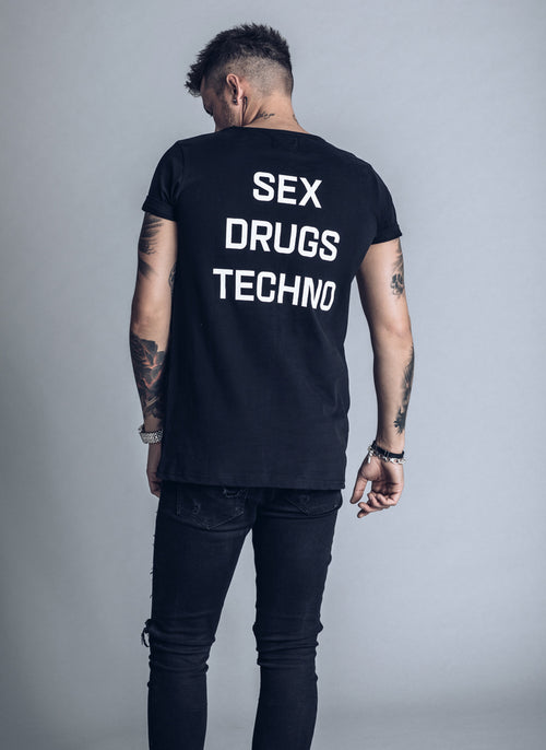 Sex Drugs Techno - black t-shirt - We love techno
